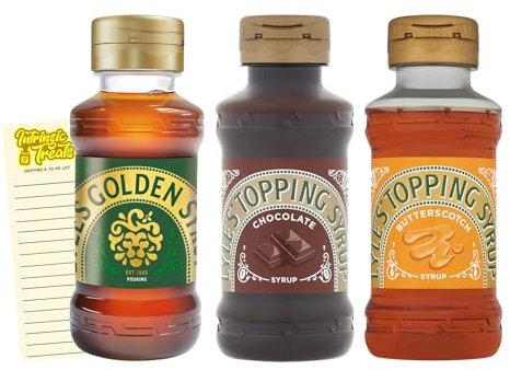 Syrup Bundle with Squeezy Golden Syrup, Chocolate, Butterscotch (325g each) and Intrinsic Treats Shopping List Card