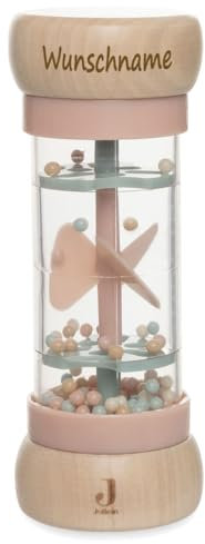 Regenmacher Rassel Baby aus Holz personalisierbar mit Name graviert Greifring für Baby Geschenk zur Geburt (Rosa)