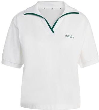 adidas Women's Seasonal Essentials Colorpop Polo with Embroidered Graphic, White/Collegiate Green, M