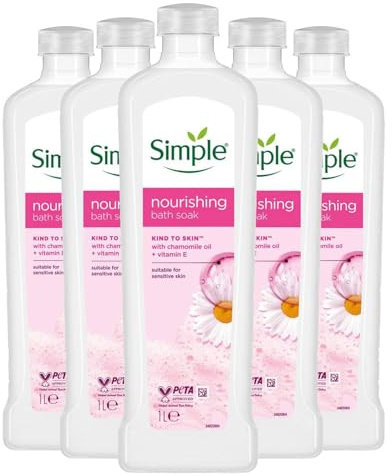 Simple Kind to Skin Nourishing Bath Soak Rich (90 x 1L) - Sensitive Skin Bath Foam & Moisturising Bath Cream, Relaxing Chamomile Soak, Bulk Buy Bubble Bath Multipack