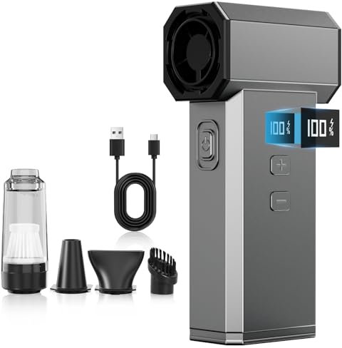 Hifound 2-in-1 Elektrische Staubgebläse & Staubsauger - 130.000 U/min, 100-Gang, LED-Display, 8000 mAh Akku Compressed Air Duster, 3 Düsen, verstellbarer Turbo-Lüfter-Staubwedel für Computer, Auto