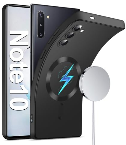 for Samsung Galaxy Note 10 Case Magnetic [Camera Lens Protector] [for Mag-Safe] Slim Metal Matte Silicone Soft Rubber Note 10 Phone Case Thin Wireless Charging Cover for Samsung Note 10 (Black)