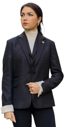 Womens Black Herringbone Check Tweed Blazer Waistcoat Wool 2 Piece Set