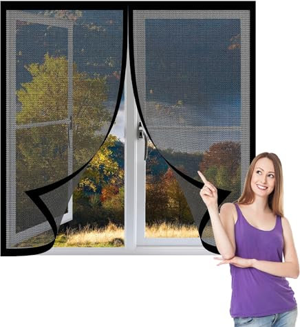 Zanzariera per Finestra Roulotte 257 x 206 cm Zanzariera per Finestra Rete Fine Anti Zanzare Si Chiude da Sola - Non Accorciabile per Balcone e Porta, Nero
