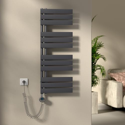 handtuchheizkörper elektrisch mit thermostat 1041x400 mm, Badheizkörper Elektrisch mit Heizstab, Wandmontage, Handtuchhalter mit Timer, IP44 Schutzart, Handtuchwärmer Anthrazit 400W