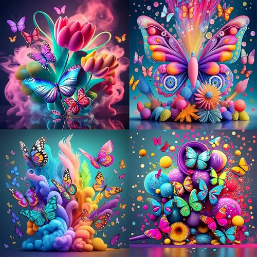 FLAJZ Diamond Painting Kinder, 4 Pack Diamant Painting Bilder, Süß Tiere Diamond Painting für ab 6 7 8 9 10 11 12 Jahre, DIY Mosaik Bastelset Weihnachtsgeschenke