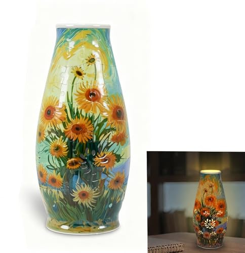 Maricrosea 3D Puzzles Vase for Adults, LED 3D Puzzle Vase Sunflowers, Crafts for Adults DIY Unique Vase Gifts for Home Decor Housewarming Christmas Mother's Day