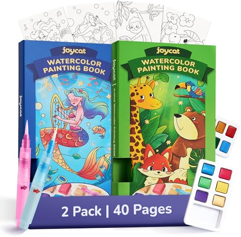 JoyCat 2 Pocket-Malbücher mit Wasserfarben, Meeresprinzessin & Tiere | Kompaktes Malset mit Wasserfarben für Kinder von 3 bis 8 Jahren, Reisespielzeug für Auto und Flugzeug sowie als Geschenk