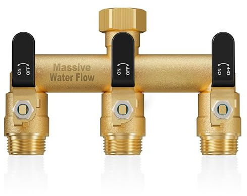 3 voies Diviseur de Tuyau, Vanne à 3 voies d'eau pour robinet avec filetage de 3/4Pouce, Raccord Tuyau D'arrosage avec Poignée allongée, Robuste Messingkonstruktion, stabil und langlebig-Poignée noire