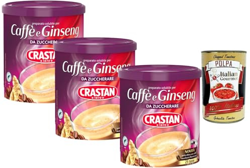 Italian Gourmet Löslicher Kaffee mit Ginseng 3 x 200 g – cremiges Heißgetränk zum Anrühren, schnell zubereitet, ideal fürs Büro, Frühstück & Dessert, Vorratspack + Italian Gourmet Polpa