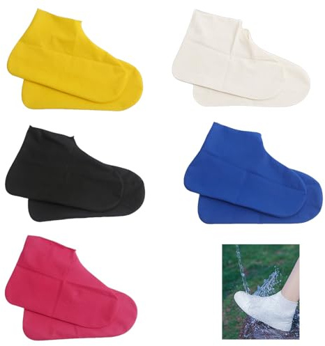 FEIHS 5 Paar Wasserdichte Schuhüberzüge,für Ausflüge bei Regenwetter | Silikon, 5 Farben, 30 × 17,5 cm, wasserfest und rutschfest, zum Schutz der Schuhe vor Flecken und Abnutzung