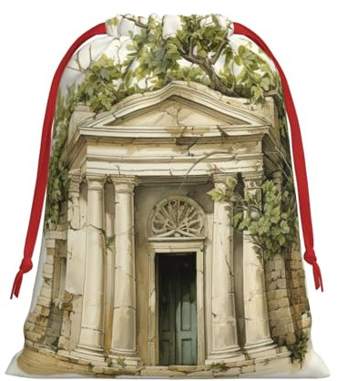 Borsa da regalo con chiusura a cordoncino, motivo antico con ramo d'ulivo romano e stampa greca, riutilizzabile, decorazione festiva, bomboniera, per uso quotidiano