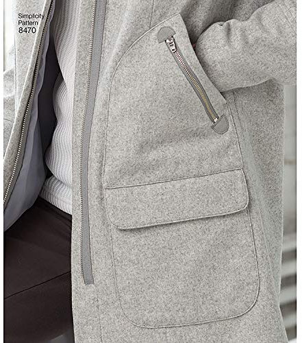 semplicità 8470 Modello 8470 da Donna Foderato Cappotto con Collo o Cappuccio e Tasca Varianti, Carta, Bianco, H5 (6 – 8-10 – 12 – 14)