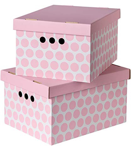 SOFTILLO Pack of 2 Decorative Storage Boxes With Lids Home Office Bedroom Wardrobe Box Organiser Archive Box with Lid Multi-Use General Storage Archive Box with Lid Stylish Set XLarge Pink Dots