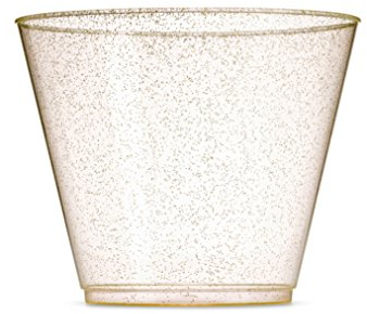Munfix 100 glitter plastic cups - 9 oz durchsichtiger kunststoff cup old fashioned tumblers -gold glitter cup einweg brautbecher-party-cup