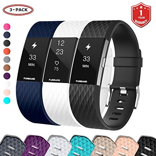 FunBand Bracelet Fitbit Charge 2, Bande en Silicone Souple Sangle de Remplacement Reglables Sport Accessorie pour Montre Connectée Fitbit Charge 2