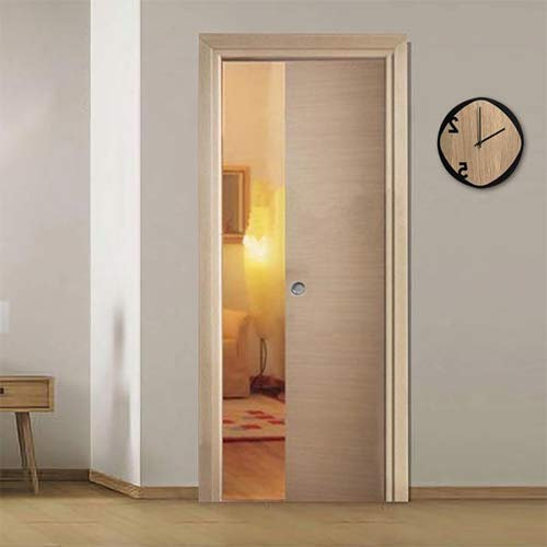 Porta porte scorrevole scomparsa interno muro da 80x210 rovere sbiancato con serratura