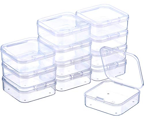 SATINIOR 12 Pack Clear Plastic Beads Storage Containers Box with Hinged Lid for Beads and More (2.12 x 2.12 x 0.79 Inch)