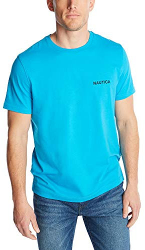 Nautica Men's Short Sleeve Solid Crew Neck T-Shirt Polo, Hawaiian Ocean, Large