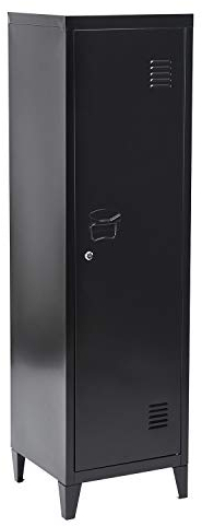 FURNITURE-R France Armoire vestiaire métallique à casiers verrouillables en métal, Porte avec Fermeture à clé, 3 Compartiments intérieurs, Dimensions 138 x 38,5 x 38,5 cm, Noir