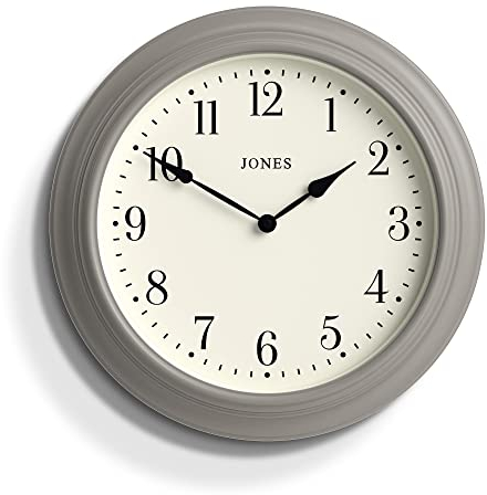 JONES CLOCKS® Supper Club wanduhr | Große Klassische runde Uhr | 40cm | Mittelgrau | Leicht lesbare Zahlen | Traditionelles Design, ideal für küche oder Wohnzimmer