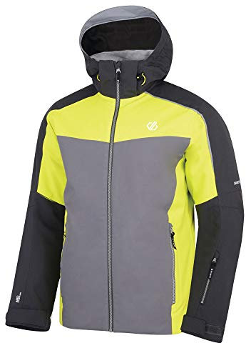 Dare 2b Herren-Ski- und Snowboardjacke Intermit wasserdichter und atmungsaktivem High Loft Isolierung mit Faltbarer Kapuze, Gelenkarm-Design & Schneefang, wasserdicht M Ebenholzgrau/Zitronenlime