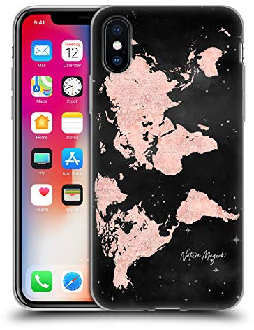 Head Case Designs Offizielle Nature Magick Rose Gold Pink Blush World Map Rose Gold Glitter Gelhülle [Militärischer Schutzgrad] Kompatibel Mit Apple iPhone X/iPhone XS Und Kompatibel Mit MagSafe