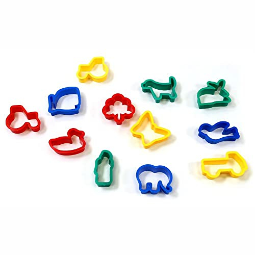 3 Ace Crafts 12 Dough Cutters Various Shape Playdough Cutters, Colourful Plastic Play Dough Tools for Kids Arts and Crafts - Baking, Cooking, Outdoor and School Activities, Size Approx - 5cm