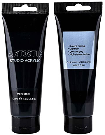 ARTISTIK Mars Black Acrylic Colour Paint Tubes - Set of 2-120 ml Professional Grade Paints for Canvas Paper Wood and Other Surfaces Vivid Non-Toxic Paint for Beginners and Artists
