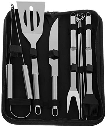 9-teilges Grillbesteck-Set aus Edelstahl mit Koffer Grillzubehör mit Grillzange Grillwender Fleischgabel 13001