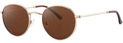 EFE Retro Round Circle Polarised Sunglasses for Women Men UV400 Protection Hippie Glasses Lennon Style Metal Frame Sunglasses for Holiday, Driving, Traveling, Fishing Brown