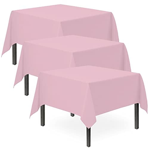 SOL 3pk Pink Table Cloths Party 121x121cm Plastic Cover Disposable for Parties - Heavy Duty Spill Protection - Opaque Design for Weddings, Buffets, Catering, Outdoor Events, Gender Reveals & More