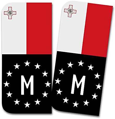 Finest Folia 2 x Kennzeichen Sticker passgenau für EU Feld 11x5cm Design Aufkleber für Nummernschild Folie KFZ Schwarz oder mit Fahne waschstraßenfest R167 (15 Malta, Mit Flagge)
