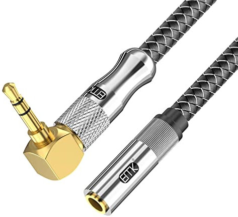 EMK Aux Cable, 3.5mm Audio Cable Nylon Braided Aux Lead for Car, Headphone, MP3 Player, Smartphone, Echo Dot, Tablet, Home Stereos, Laptop & More (90° 3.5mm TRS Extension Cable, 3M)