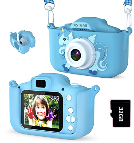 ASTGMI Macchina Fotografica Bambini, 12MP Mini Ricaricabile Fotocamera Digitale Bambina Videocamera Regalo per Ragazze Ragazzi 3-10 Anni, con Scheda 32 GB, Regali Giocattolo di Natale & Compleanno