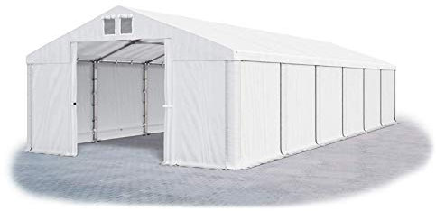 DAS COMPANY Lagerzelt 6x12m Weiß Wasserdicht Zelt 560g/m² PVC Plane Ganzjährig Zelthalle Winter SD - Zeltgarage Winterfest - Dachzelt Hartschale - Zeltgarage - Winterzelt Pavillon - Weidezelt