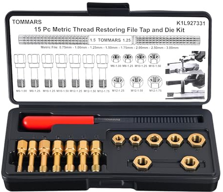 TOMMARS 15-Piece Metric Thread Chaser Set, M6 M8 M10 M12 Thread Restorer Tool Rethreading Repair Kit | Thread Restorer Tool and Rethreading Repair Kit for Cleaning, Restoring and Repairing Damaged Metric Threads