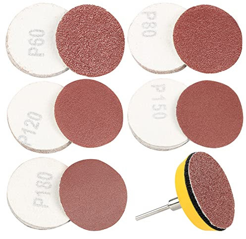 Mesee 50 Stück Schleifscheiben Pads, Schleifpapier Polierpad, Schleifpapier Klett Kit, 50mm Schleifscheiben Rund Körnung mit 1/8Schaft-Stützteller für Bohrschleifer-Rotationswerkzeuge