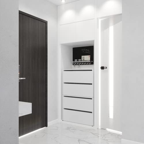 MRBLS Schuhschrank für den Flur | Schuhregal modular | Schrank mit Platz zum Aufbewahren von Schuhen | Schuhbank mit die Klappe | Schuh-Kommode (Weiß Matt) – 60 x 50 x 36 cm (B/H/T)