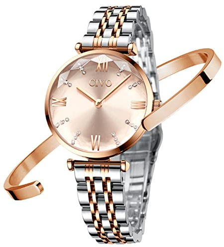 CIVO Montre Femme Or Rose Acier Inoxydable Bracelets de Set Etanche Luxe Analogique Quartz Mode Décontractée Cadeaux
