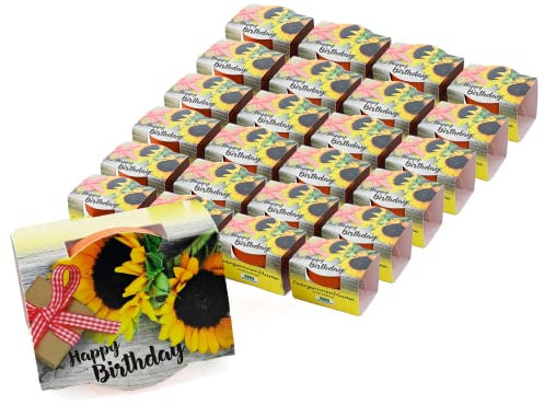 Bull & Bear 25er Set Mini Pflanzset 'Happy Birthday', Blumensamen im Topf 4,5cm, Mini Sonnenblume als Anzuchtset mit Pflegeanleitung