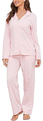 U2SKIIN Women's Pajama Set Long Sleeve 100% Cotton, Soft Ladies Pajamas Lightweight Nightwear Sleepwear Two-Piece Pajama Set (Light Pink, L)