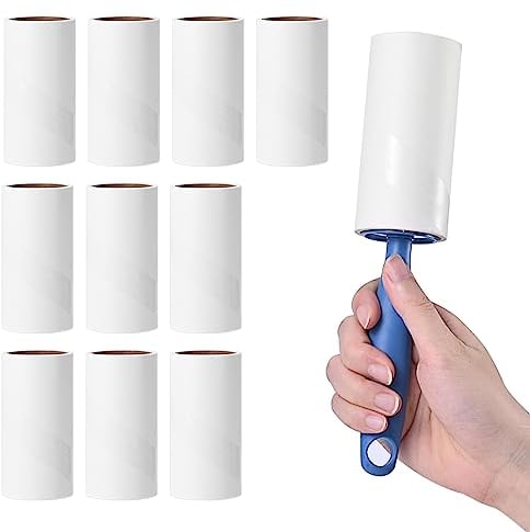 Rouleau adhésif, Rouleau adhésif très Collant pour enlever Les Peluches et Les Poils d'animaux des vêtements, des Cheveux, des Poils de Chat et de Chien (2+12)