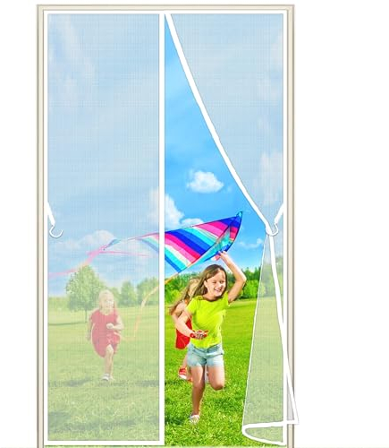 Fliegengitter Tür Insektenschutztür Insektenschutzrollo Schiebetür, 85x265 cm mit Full Frame Klettverschluss & Eingenähten Gewichten, Bausatz, Weiß P