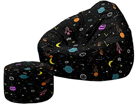 Treer Sitzsack mit Lehne und Hocker mit Ohne Füllung Großes Sofa Lazy Lounger Sitzsack Stuhlbezug Indoor Sitzsack Abdeckung für Kinder und Jugendliche (100x120+20x30cm,Sternennacht 1)