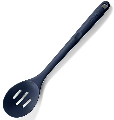 U-Taste Cuchara ranurada de silicona extra larga de 33,9 cm: Cuchara de cocina resistente al calor hasta 315 ℃, Cuchara antiadherente sin costuras para servir para mezclar (Azul Medianoche)