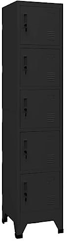 Natulvd 180 cm vertikaler Aktenschrank mit Schloss, 5 Türen, freistehender Metall-Spind, Organizer-Schrank für Büro, Zuhause, Garage, Fitnessstudio, Schule, Mitarbeiter – Schwarz