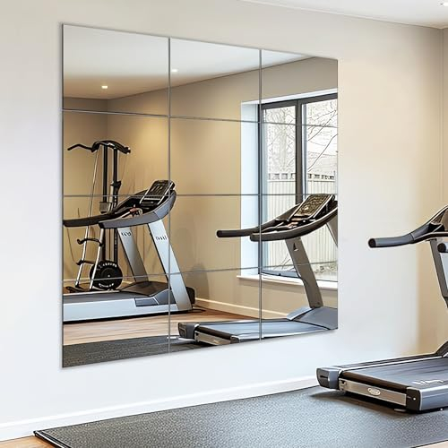 VASUHOME Wandspiegelfliesen aus Glas in voller Länge – [30,5 x 25,4 cm – 12 Stück] HD Gym Spiegel für Zuhause, Fitnessstudio, Ganzkörperspiegel für Schlafzimmer, Wohnzimmer, Tür, Schrank