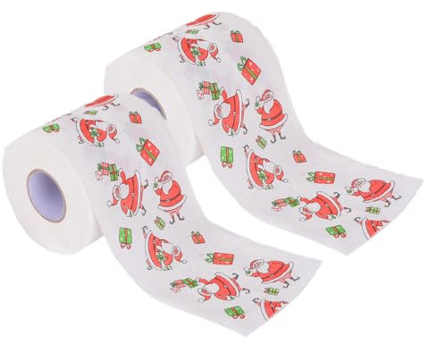 2 Rollen Weihnachten Toilettenpapier, Weihnachten Toilettenpapier Rollen, Weihnachtsmann Frohe Weihnachten Muster Toilettenrollen Home Bad Toilettenpapier für Weihnachten Party Home Supplies (D)