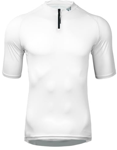 Wulibike Herren-Fahrradtrikot Kurzarm, Rennradtrikot mit halbem Reißverschluss und Taschen, Fahrradbekleidung atmungsaktiv und schnell trocknendWeiß M